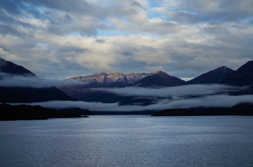 Breathtaking panoramic landscape scenery inside Chilean Fjords during cruising Patagonia in Chile...
