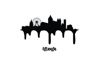 Atlanta USA black skyline silhouette vector illustration on white background with dripping ink effect.