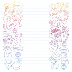 Vector icons. Language learning. Audio course. Spanish, english, italian, french, german, arabic, chinese.