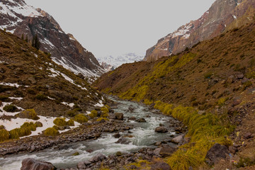 Maipo river in Lo Valdés Valley, Cajón del Maipo, Central Andes of Chile.