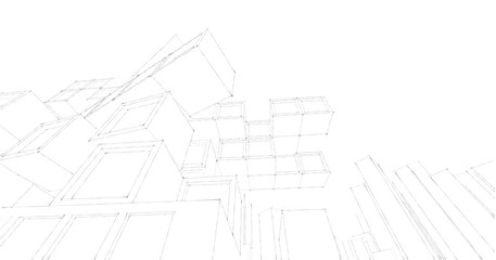 Modern architecture in a beautiful metropolis.Freehand line drawing illustration, 3D illustration.