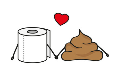 funny cartoon with roll of toilet paper and poop vector illustration EPS10