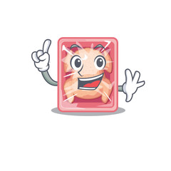 Frozen chicken mascot character design with one finger gesture