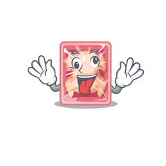 A cartoon design of frozen chicken having a crazy face