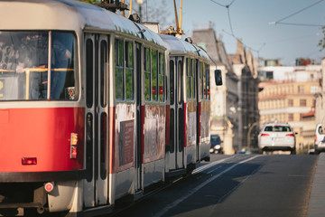 Fototapeta na wymiar old tram in Prague