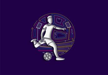 Fototapeta premium Football player kicks the ball, Flat Line art vector illustration.