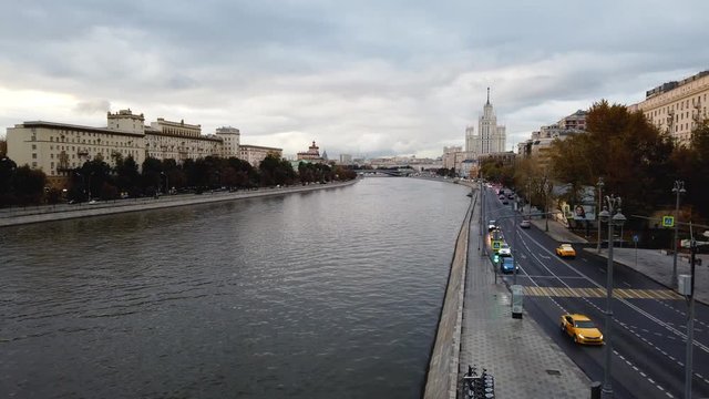Moskva River, Kotelnicheskaya Embankment Building background, Moscow time lapse