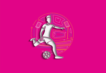 Fototapeta na wymiar Football player kicks the ball, Flat Line art vector illustration.