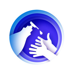 Washing Hands. Daily Personal Care. COVID-19 hygiene promotion. Please wash your hands in paper cut style. Blue.