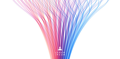 Curved lines with perspective effect. Optical fiber. 3d abstract background. Vector illustration.