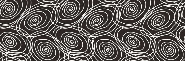 Seamless abstract pattern with white spiral elements on dark background