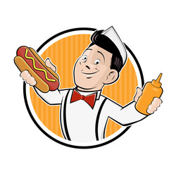 funny cartoon hot dog logo vector illustration