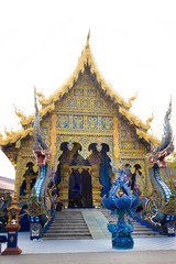 Famous Blue Temple in Chiang Rai Wat Rong Suea Ten in the North Thailand at the sunset time