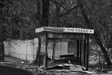old abandoned and ruined house or booth of press