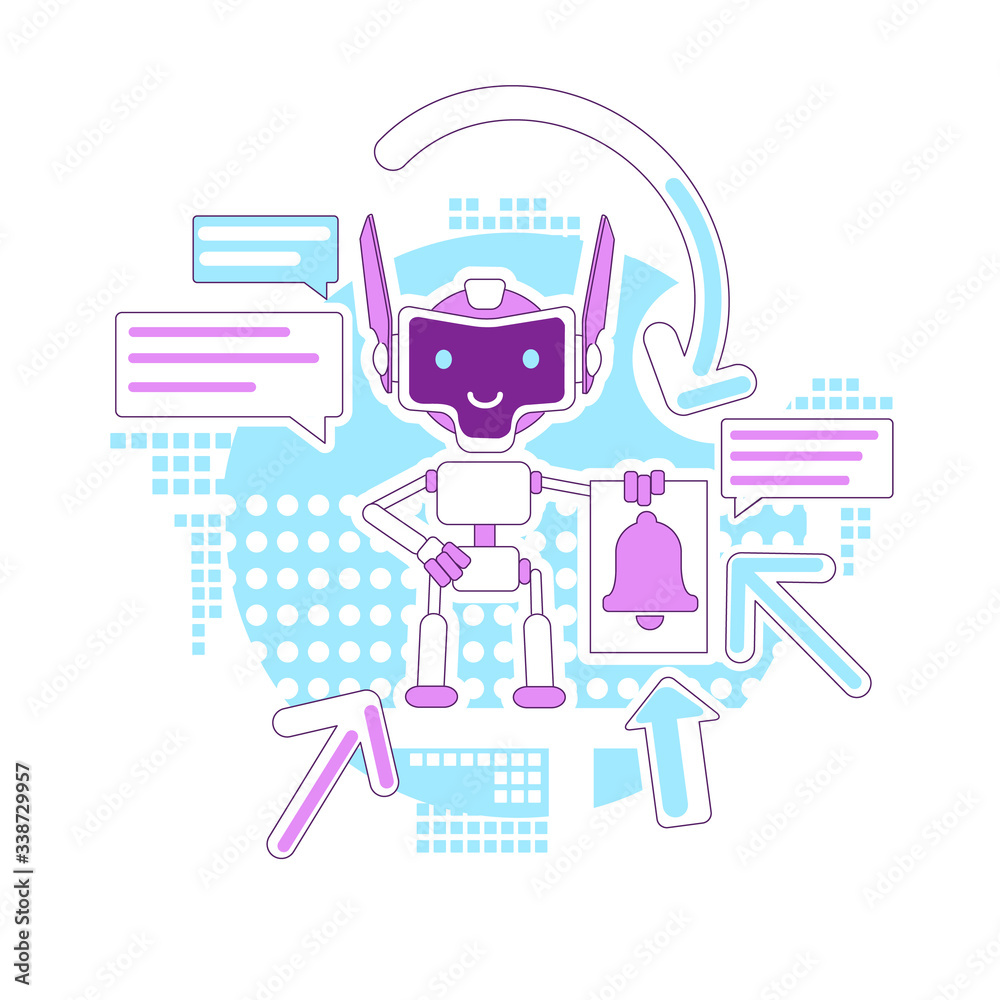 Poster notification bot thin line concept vector illustration. automated newsletter. mails sending robot 2d