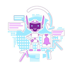 Notification bot thin line concept vector illustration. Automated newsletter. Mails sending robot 2D cartoon character for web design. Digital email marketing assistant creative idea