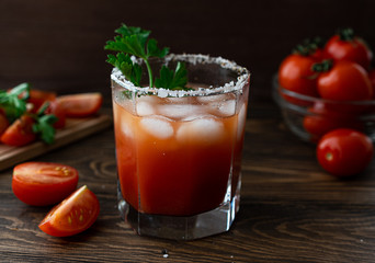Tomato juice with ice in a glass