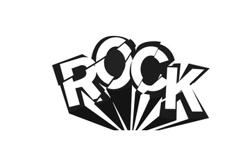 Rock  Lettering for t-shirt, sticker, print, fabric, cloth. Vintage hand drawn monochrome music badge on white background