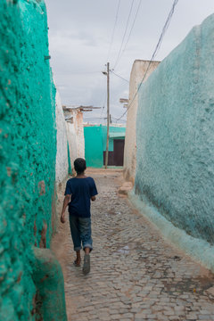 Child Walking Roads Of Harar, Ethiopia