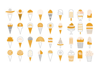 Set of cute ice cream. Vintage cafe style. Abstract geometric shapes. Contemporary art. Vector isolated illustration.