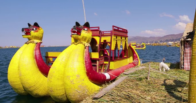 Peru Lake Titicaca typical straw boat