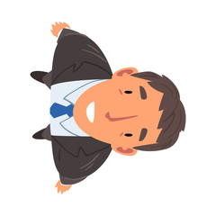 Smiling Man in Business Suit Looking Up, Male Face, View from Above Vector Illustration