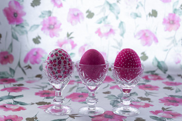 Happy Easter Day Around Pink Flowers With Pink Eggs On a Pink Background
