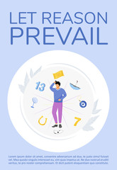 Let reason prevail poster flat vector template. Superstitions and common beliefs brochure, booklet one page concept design with cartoon characters. Irrational fear of unknown flyer, leaflet