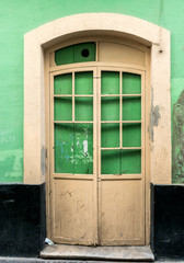 Closed commercial door in Cadiz district, Spain