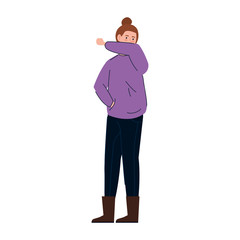 woman with cough sick of covid 19 vector illustration design