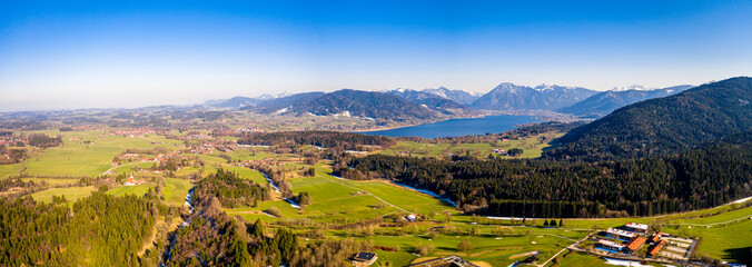 Tegernsee lake in the Bavarian Alps. Aerial Panorama. Spring. Germany