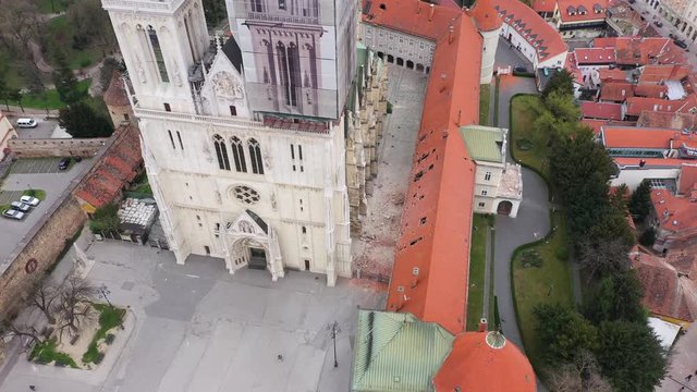 Zagreb Cathedral damaged in Earthquake during COVID19 Corona Virus - Aerial footage