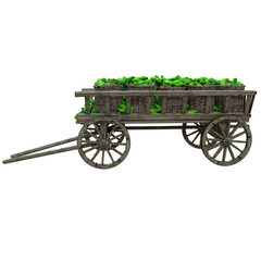 Fototapeta premium Harvest of bananas collected in a wooden cart