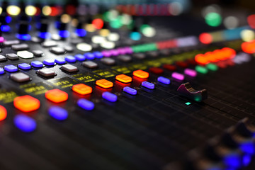 professional sound mixer panel in dark
