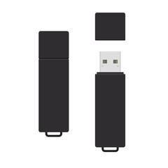 Black rectangle USB flash drive opened and closed. Vector illustration isolated on white background