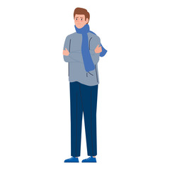 man with scarf sick of covid 19 vector illustration design