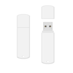 White rounded USB flash drive opened and closed. Vector illustration isolated on white background