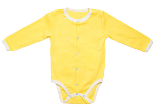 Baby yellow body clothes, isolated on white
