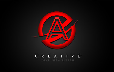 Letter A Logo with a Red Circle Swoosh Design. Creative Uppercase Letter Design Vector