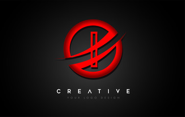 Letter I Logo with a Red Circle Swoosh Design. Creative Uppercase Letter Design Vector