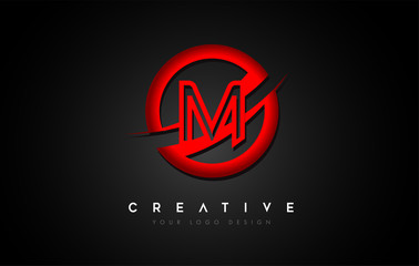 Letter M Logo with a Red Circle Swoosh Design. Creative Uppercase Letter Design Vector