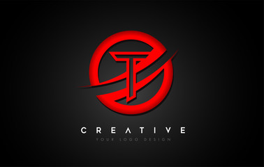 Letter T Logo with a Red Circle Swoosh Design. Creative Uppercase Letter Design Vector