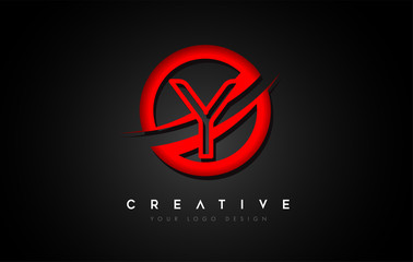 Letter Y Logo with a Red Circle Swoosh Design. Creative Uppercase Letter Design Vector