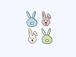 Süße Hasen Familie mit Stups von hinten und vorn in Pastellfarben. 