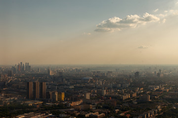 Fototapeta premium Bird's-eye view of Moscow. View from the viewing restaurant of the Ostankino TV tower.