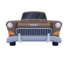 Front View of Retro Car, Vintage Vehicle Flat Vector Illustration