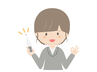 Business woman with thermometer.