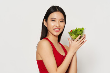 young woman with salad