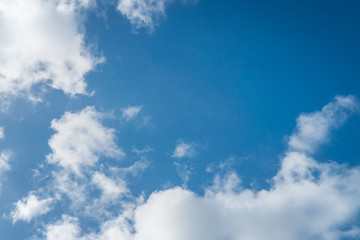 Background nature clear clean blue sky soft clouds beautiful dramatic cloudscape summer sun ray light presents beautiful day life after storm. use as overlay effect or frame with center copy space  