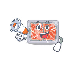 Cartoon character of frozen salmon having a megaphone